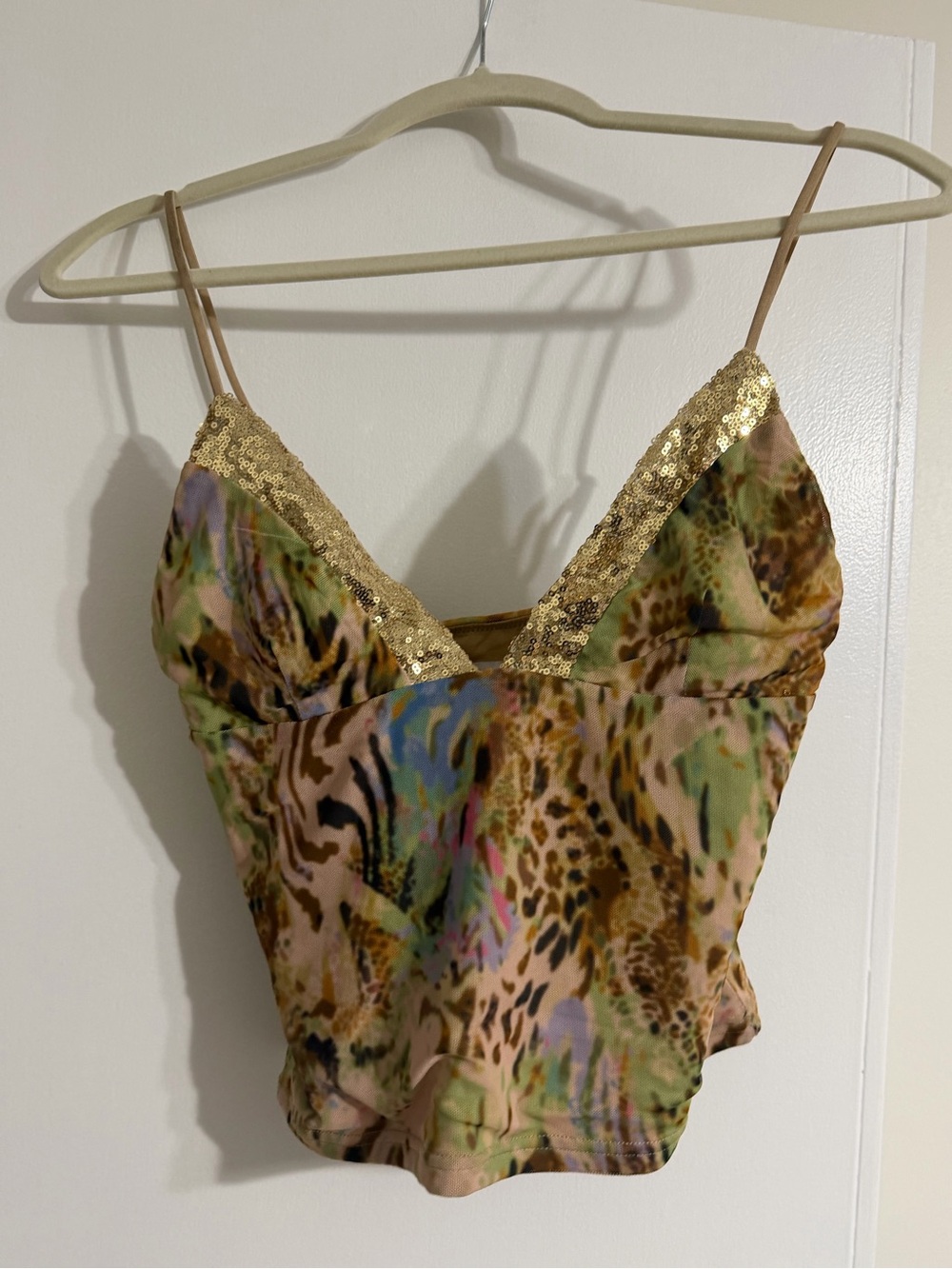 Tiger Mist Multicolor Animal Print Sequin Trim Tank Top